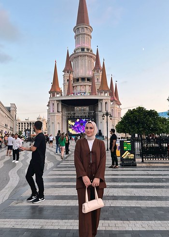 Etnik Desenli Kadın Camel Takım
