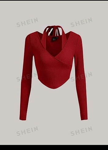 Shein bordo boyundan bağlamalı crop üst