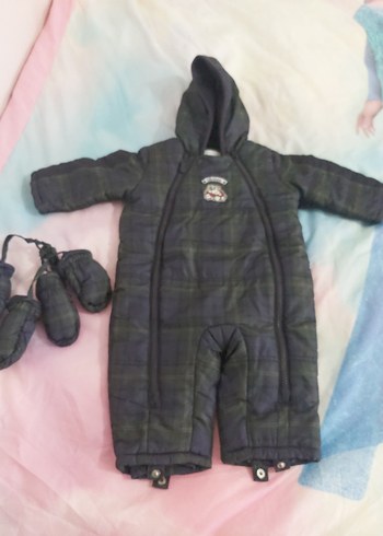 Kapüşonlu Fermuarlı Gri Bebek Tulumu mont tulum - Görsel 6