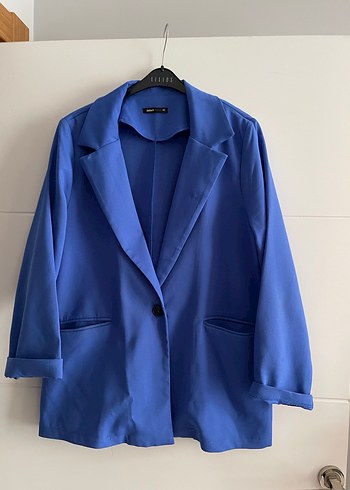 42 Beden Düğmeli Mavi Kadın Blazer Ceket