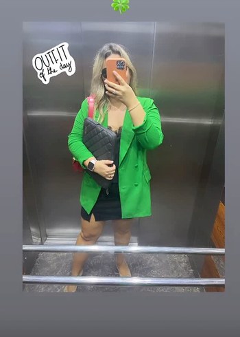 42 Beden yeşil Renk Yeşil Düğmeli Kadın Blazer Ceket