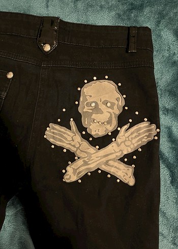 Siyah Baskılı Kadın Denim Pantolon