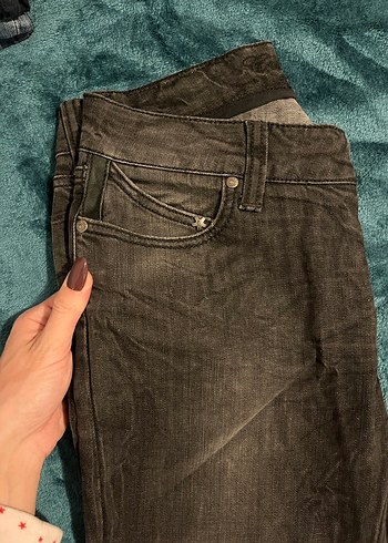 38 Beden Fermuarlı Kahverengi Gri Kadın Denim Pantolon