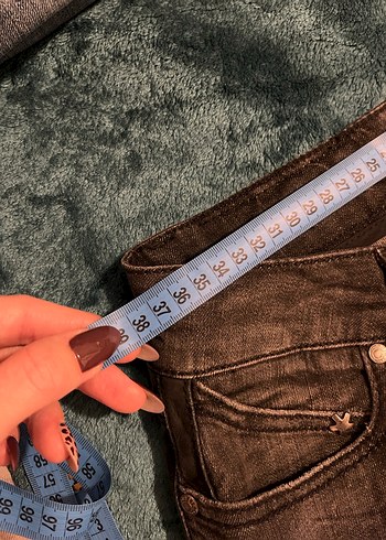 38 Beden kahverengi Renk Fermuarlı Kahverengi Gri Kadın Denim Pantolon