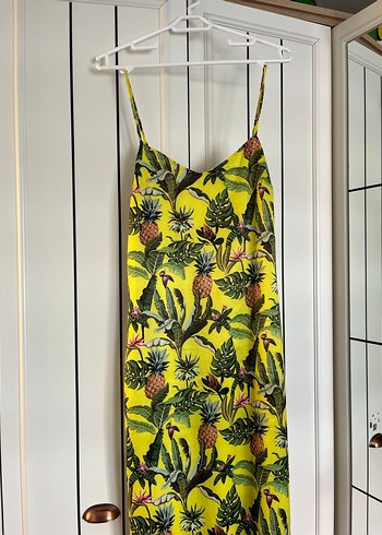 Sarı Desenli Uzun Askılı Bohem Elbise - Görsel 2