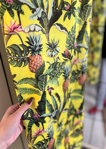 Sarı Desenli Uzun Askılı Bohem Elbise - Görsel 4