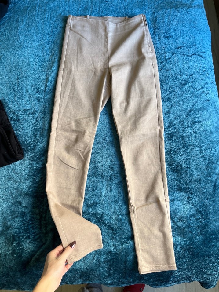 Bej Pamuklu Düğmeli Pantolon - Görsel 3