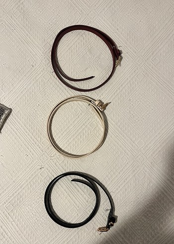 Bordo, siyah ve krem tokalı kadın kemer takımı - Görsel 3