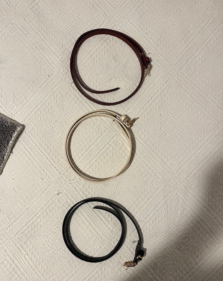 Bordo, siyah ve krem tokalı kadın kemer takımı - Görsel 3