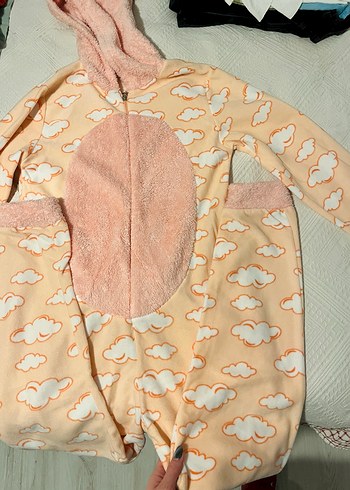 Pembe Nakışlı Peluş Kadın Tulum Pijama - Görsel 2