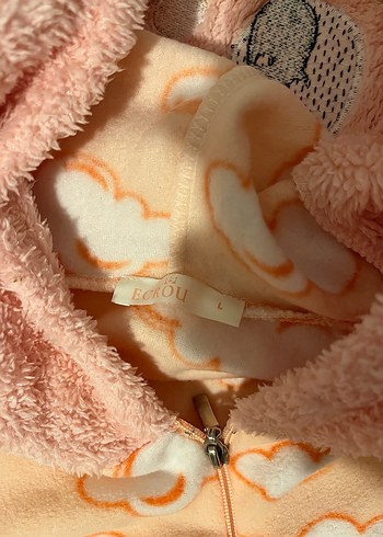 Pembe Nakışlı Peluş Kadın Tulum Pijama - Görsel 3