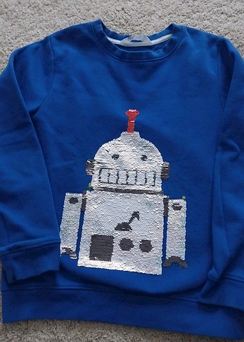 Mavi Erkek Çocuk Robot Baskılı Sweatshirt - Görsel 2