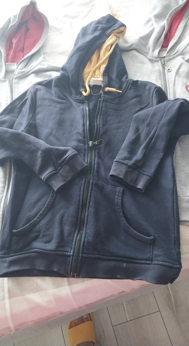 Gri Fermuarlı Kapüşonlu Sweatshirt - Görsel 4