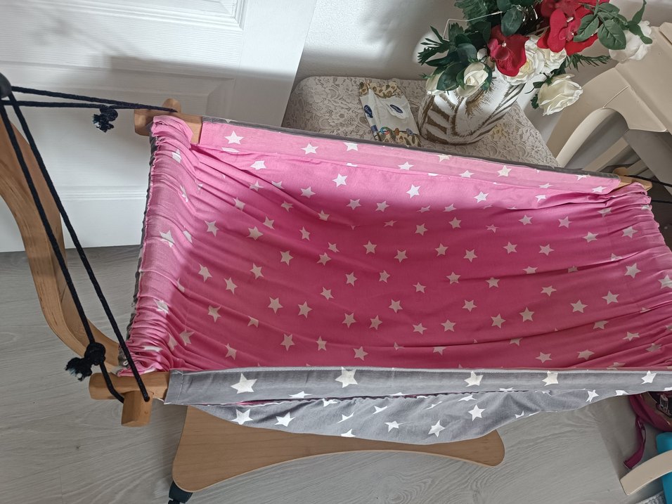 Yıldız Desenli Gri ve Pembe hamak beşik - Görsel 2