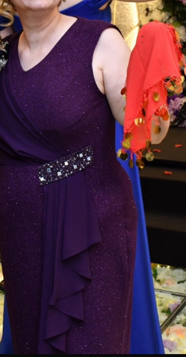 Mor Drapeli Kısa Abiye Elbise - Görsel 2