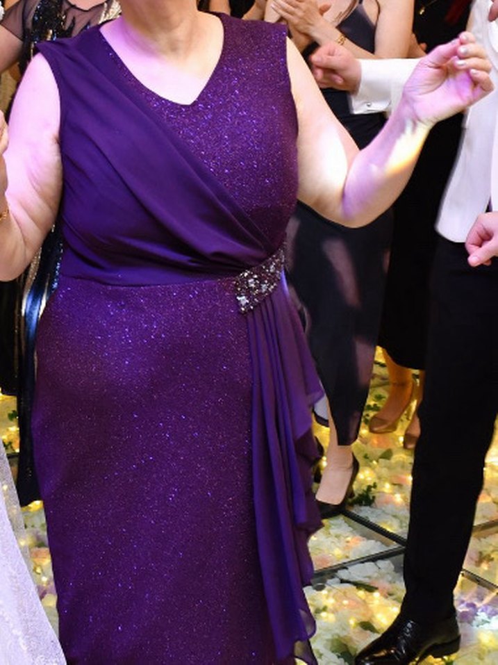 Mor Drapeli Kısa Abiye Elbise - Görsel 3