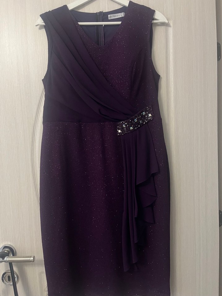 Mor Drapeli Kısa Abiye Elbise - Görsel 4