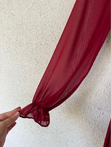 Diğer Bordo/Kırmızı Şifon Elbise