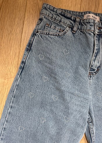 Nakışlı Mavi Kadın Midi Kot Pantolon - Görsel 3