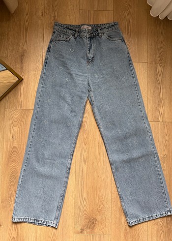 Nakışlı Mavi Kadın Midi Kot Pantolon - Görsel 2