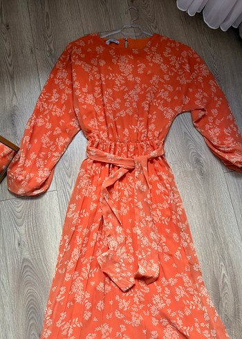 Turuncu Bohem Uzun Kollu Uzun Elbise - Görsel 2