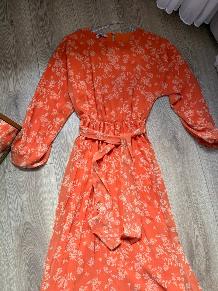 Turuncu Bohem Uzun Kollu Uzun Elbise - Görsel 2