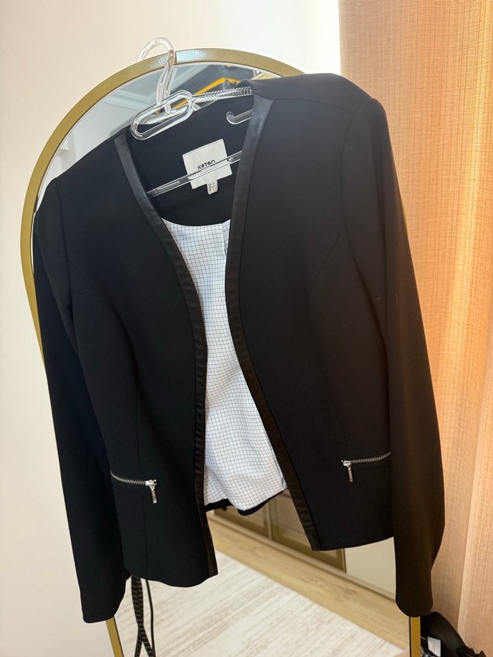 Siyah Kadın Ofis Blazeri, Fermuarlı, Normal Boy - Görsel 2