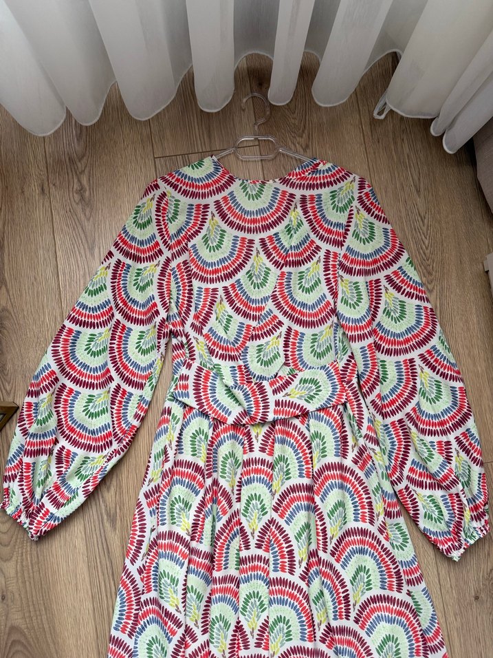 Renkli Bohem Uzun Kollu Uzun Elbise - Görsel 2