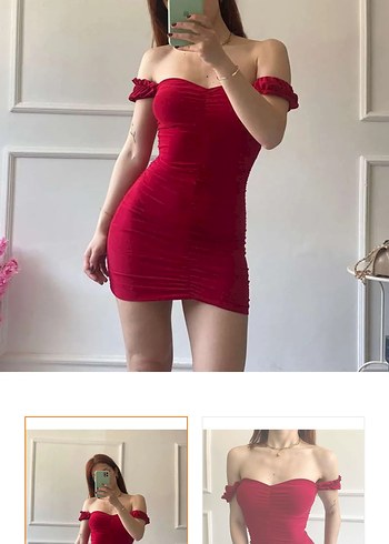 Parlak Kırmızı Straplez Mini Elbise