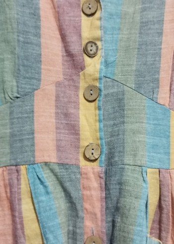 Düğmeli Çok Renkli Bohem Uzun Elbise - Görsel 2