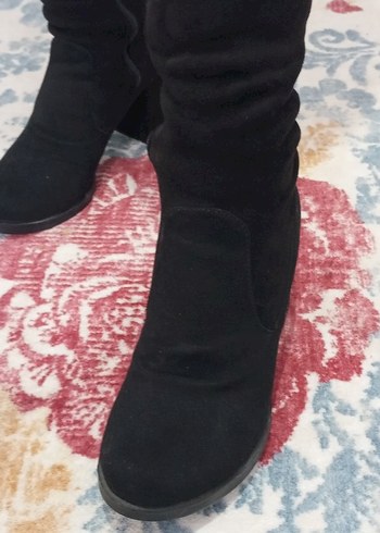 Siyah Süet Blok Topuklu Kadın Bot - Görsel 4