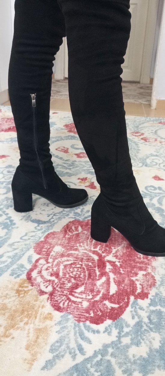 Siyah Süet Blok Topuklu Kadın Bot - Görsel 3