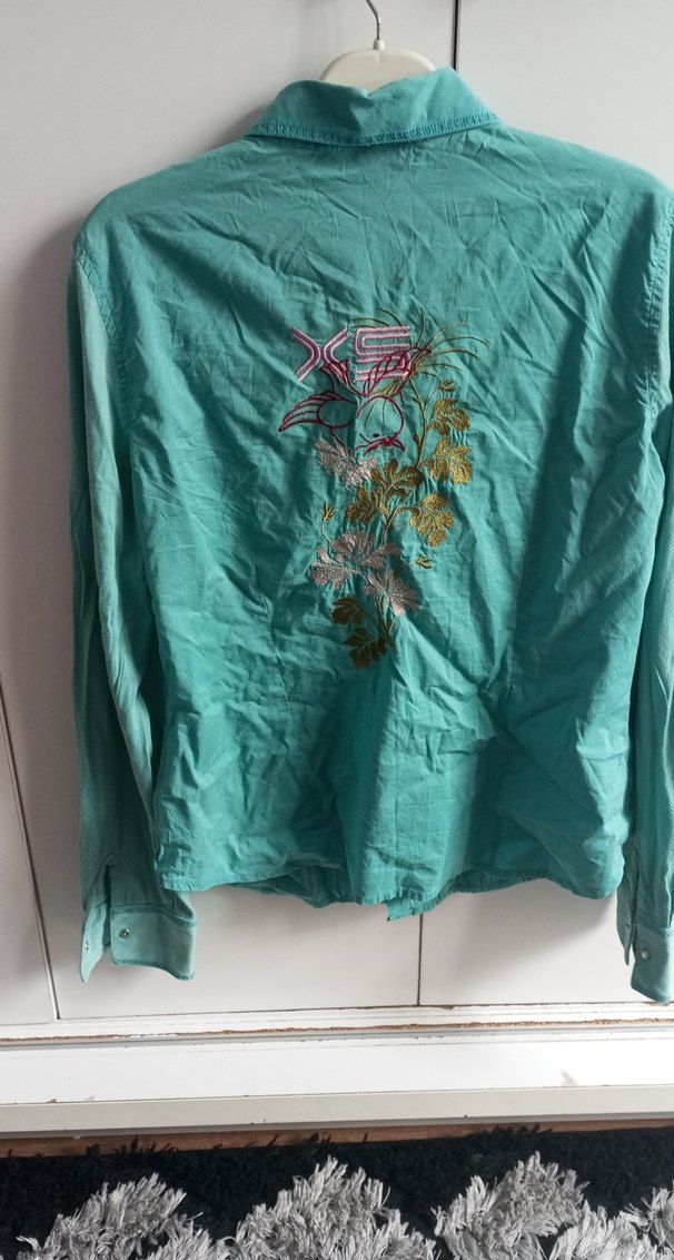 Düğmeli Turkuaz Uzun Kollu Denim Gömlek - Görsel 2