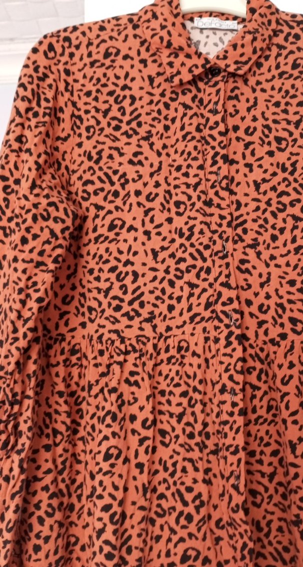 Kahverengi Yılan Desenli Uzun Kollu Mini Elbise - Görsel 3