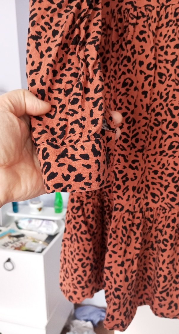 Kahverengi Yılan Desenli Uzun Kollu Mini Elbise - Görsel 2