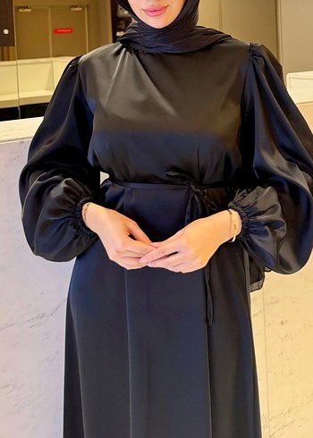 Siyah Saten Uzun Kollu Abiye Elbise - Görsel 2