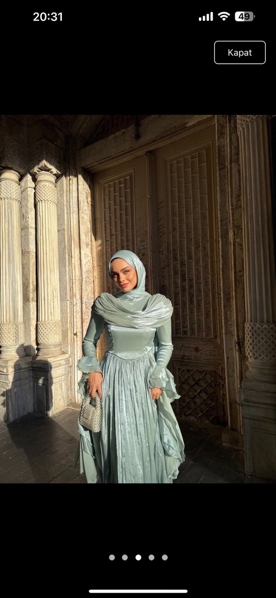 Kadın Haki Uzun Drapeli Bohem Abiye - Görsel 3