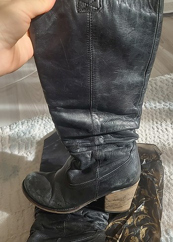 Kadın Siyah Deri Dizüstü Goth Dolgu Topuklu Bot - Görsel 9