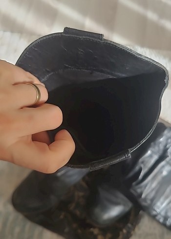 Kadın Siyah Deri Dizüstü Goth Dolgu Topuklu Bot - Görsel 6