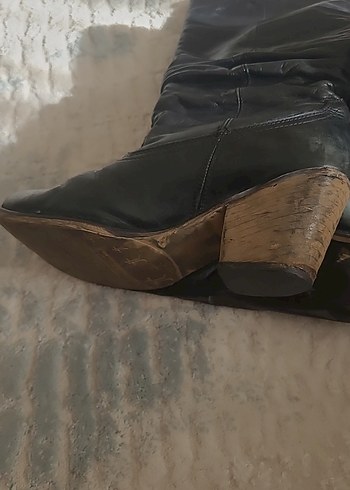 Kadın Siyah Deri Dizüstü Goth Dolgu Topuklu Bot - Görsel 7