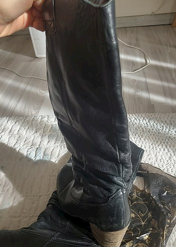 Kadın Siyah Deri Dizüstü Goth Dolgu Topuklu Bot - Görsel 11