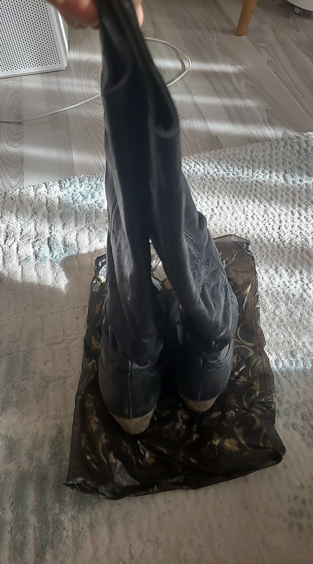 Kadın Siyah Deri Dizüstü Goth Dolgu Topuklu Bot - Görsel 2