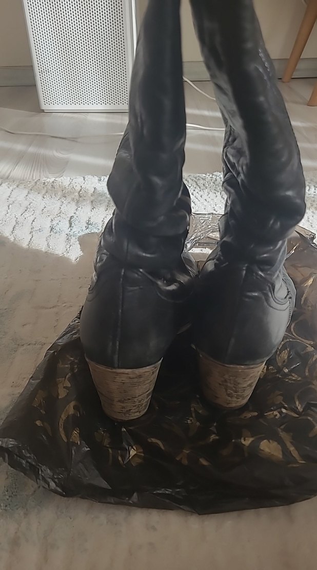 Kadın Siyah Deri Dizüstü Goth Dolgu Topuklu Bot - Görsel 3