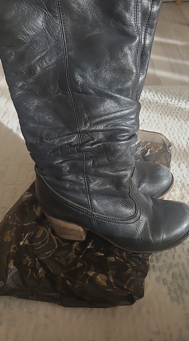 Kadın Siyah Deri Dizüstü Goth Dolgu Topuklu Bot - Görsel 4