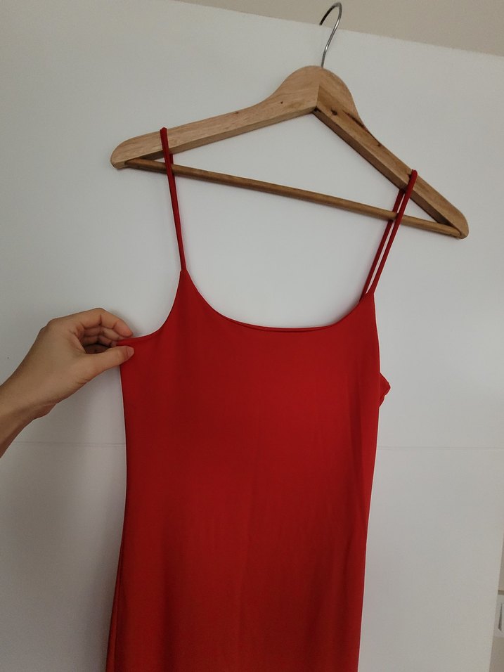 Kırmızı Uzun Askılı Kadın Elbise - Görsel 5