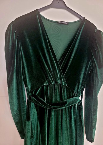 Yeşil Uzun Drapeli Kadın Elbise - Görsel 4