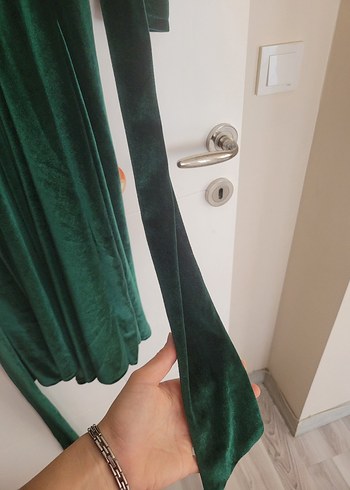 Yeşil Uzun Drapeli Kadın Elbise - Görsel 10