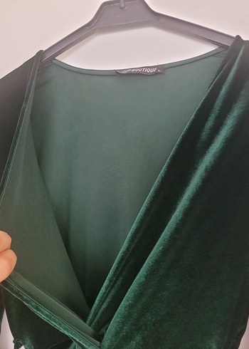 Yeşil Uzun Drapeli Kadın Elbise - Görsel 7