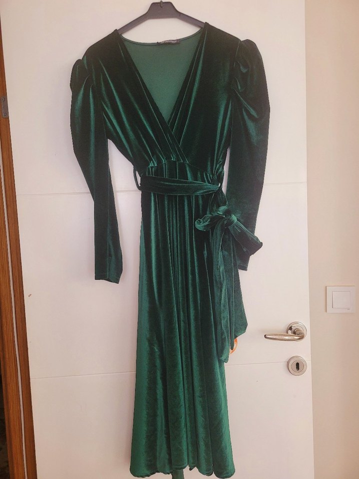 Yeşil Uzun Drapeli Kadın Elbise - Görsel 2