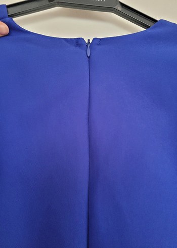 Düğmeli V Yaka Mavi Mini Elbise - Görsel 3